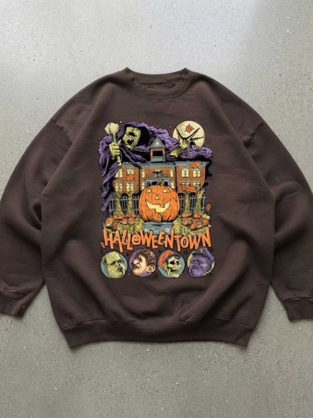 Halloween Town Spooky Graphic Brown Gildan Sweatshirt